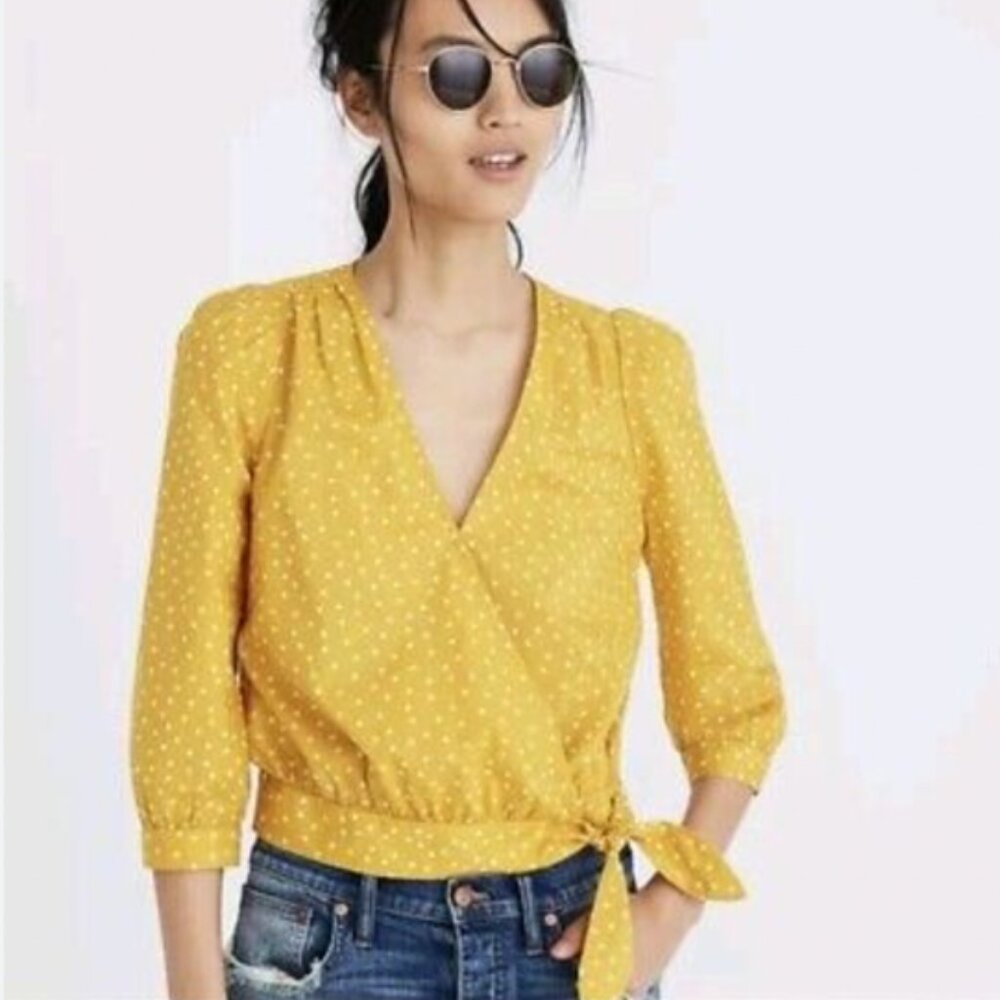 Madewell Star Scatter Wrap Top Blouse Golden Yellow Cropped in S